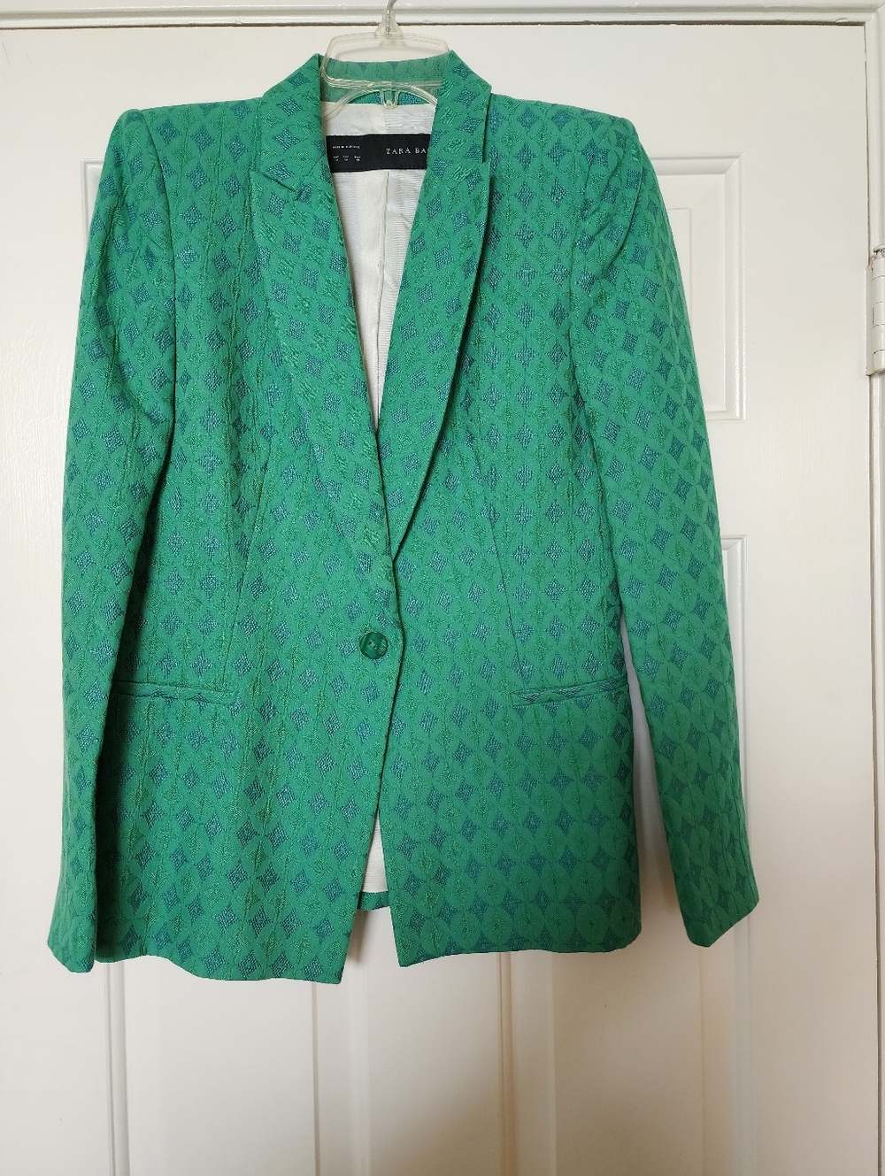Zara Emerald Green Textured Single-Button Blazer